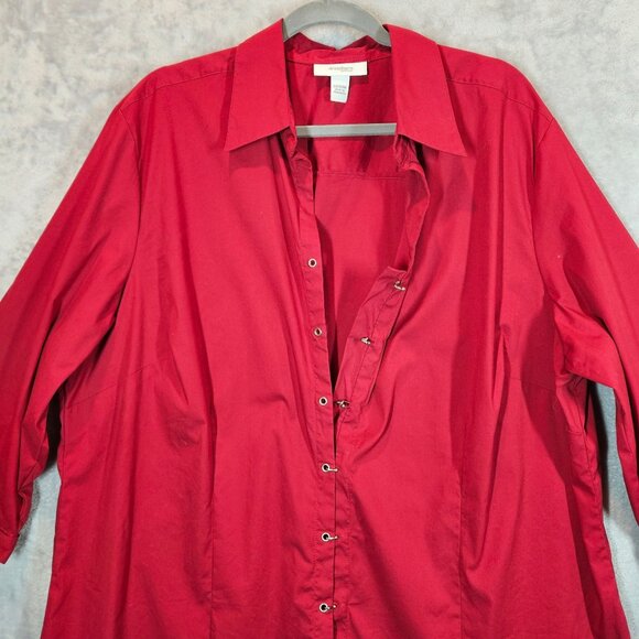 Dressbarn Womens Plus Size Red Button-Up Shirt 22/24W career office Bold Red - Picture 8 of 13